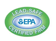 A green oval with the words lead safe certified firm and an epa logo.